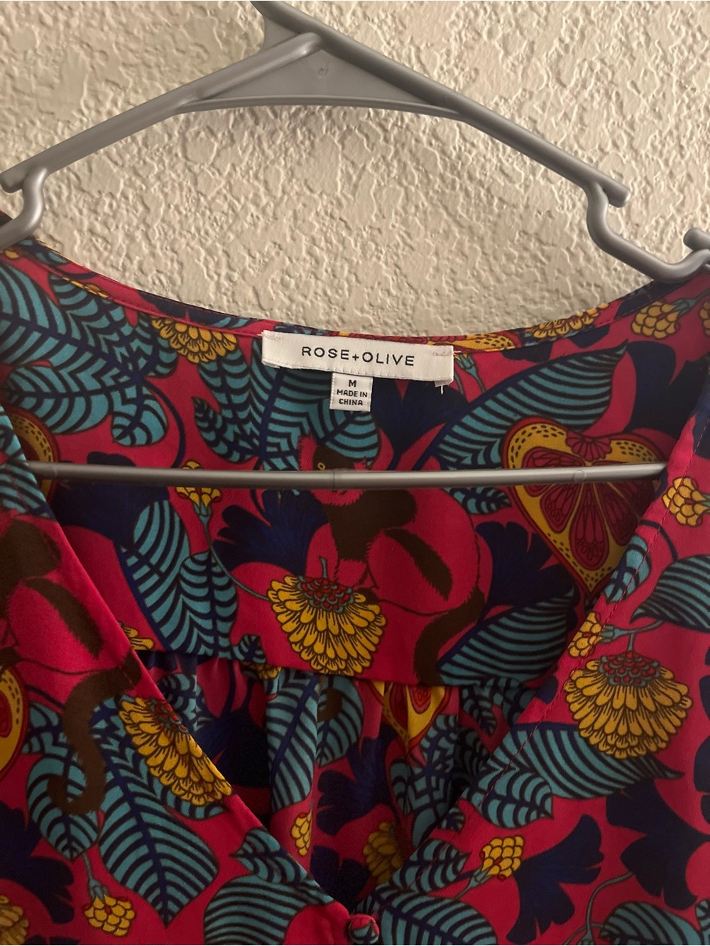 Rose & Olive Burgundy Floral Button-Tie Blouse - Picture 2 of 9
